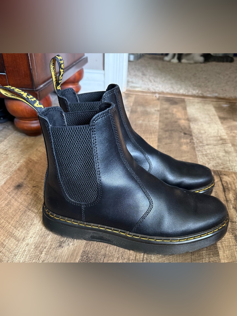 Dr. Martens Women's Black Leather Chelsea Boots with Yellow Stitching